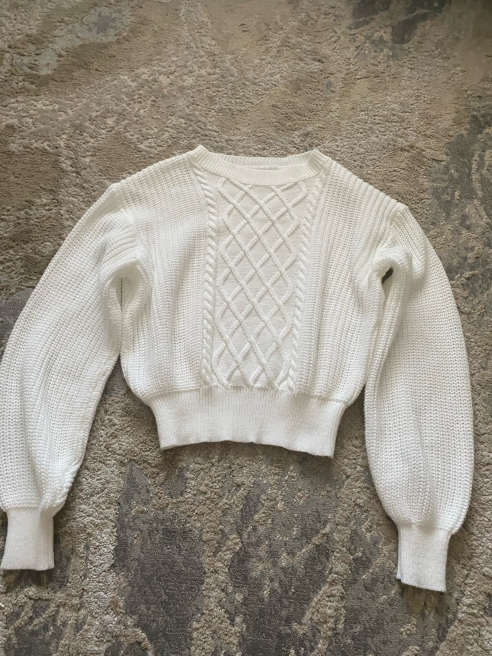 VTG 80s Hand knit lightweight super soft white knit sweater crew neck ribbed M/L